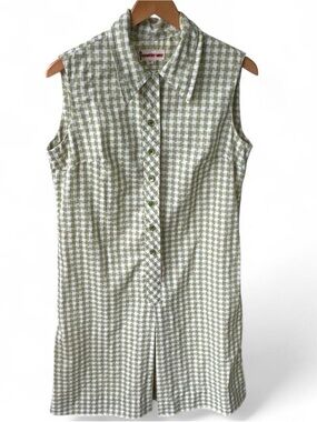 Vintage Country Miss Sleeveless Green Houndstooth Button-Front Picnic Dress 12